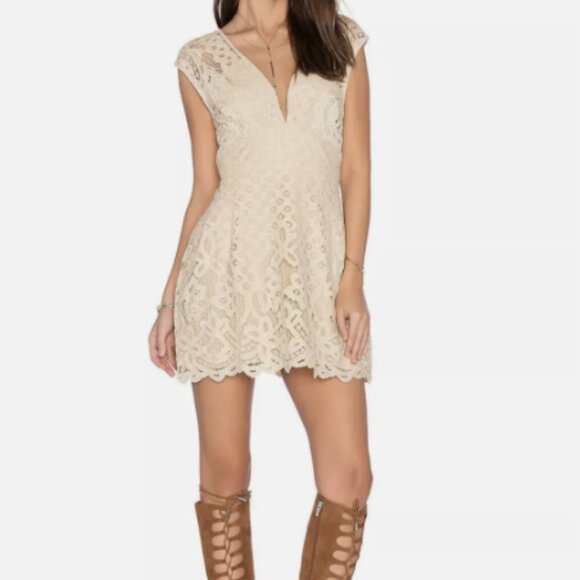 Free People Ivory One Million Lovers Lace Mini Dress Size S